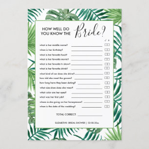 Botanical Summer Bridal Shower Game Card