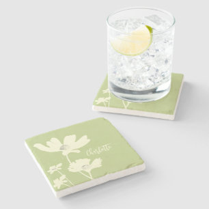 Botanical Summer Cosmos Flowers Silhouettes Stone Coaster