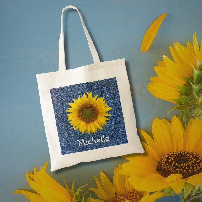 Botanical Sunflower Blue Country Personalised Tote Bag (Creator Uploaded)
