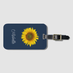 Botanical Sunflower Elegant Navy Blue  Luggage Tag