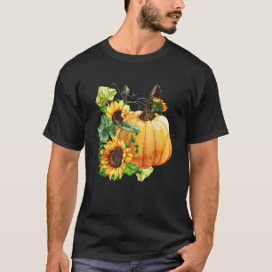 Botanical Sunflower Pumpkin Tee Cute Autumn For Th