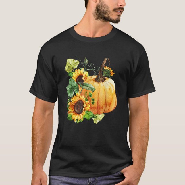 Botanical Sunflower Pumpkin Tee Cute Autumn For Th (Front)