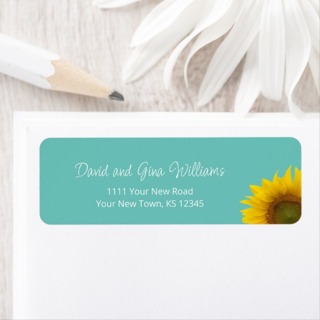 Botanical Sunflower Teal Green Return Address (Insitu)