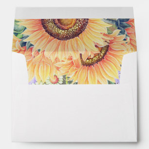 Botanical Sunflowers Watercolor Floral Rustic Envelope