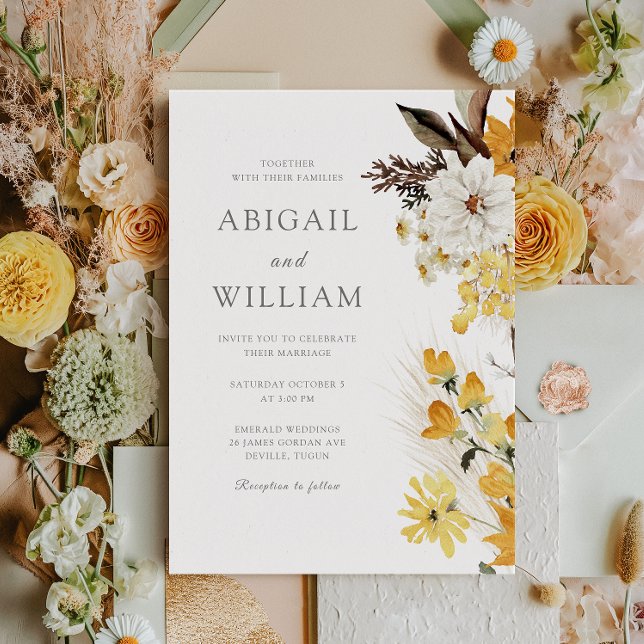 Botanical Sunshine Garden Florals Wedding Invitation (Creator Uploaded)