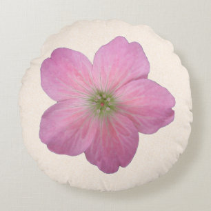 Botanical Sweet Pink Geranium Flower on any Colour Round Cushion