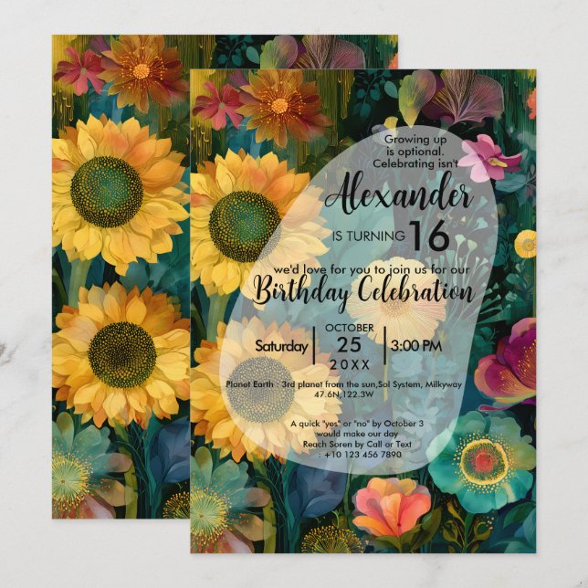 Botanical Tapestry | Colourful Flower Design Invitation (Front/Back)