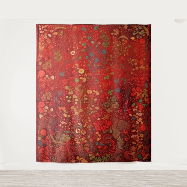 Botanical Tapestry - Impressionist Floral on Red (Front)