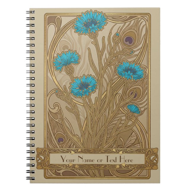 Botanical Tapestry: The Blue Cornflower Art Nouvea Notebook (Front)