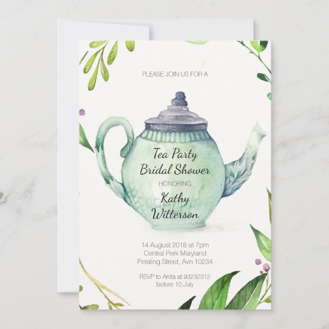Botanical Tea Party Bridal Shower Invitation (Front)