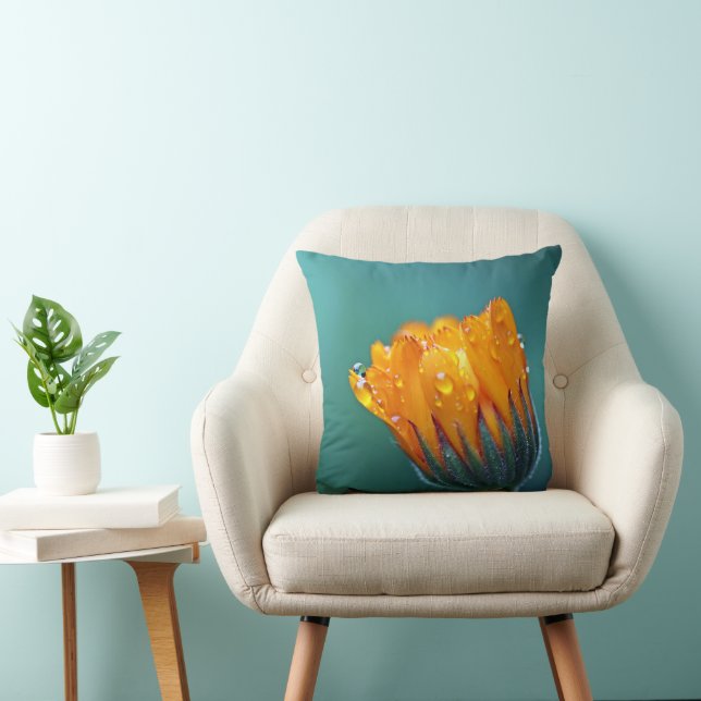 Botanical Teal Marigold Flower Cushion (Chair)