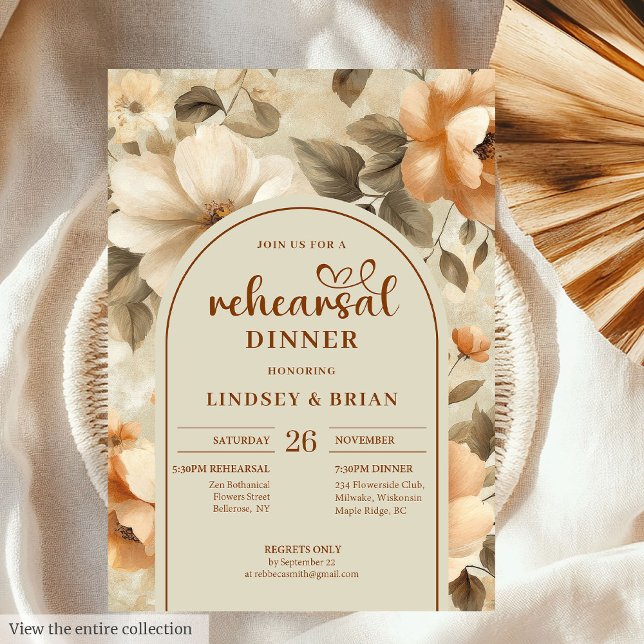 Botanical Terra Cotta Ivory Sage Floral Rehearsal  Invitation (Botanical Terra Cotta Ivory Sage Floral Rehearsal Invitation

)