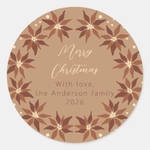 Botanical terracotta Christmas family name Classic Round Sticker
