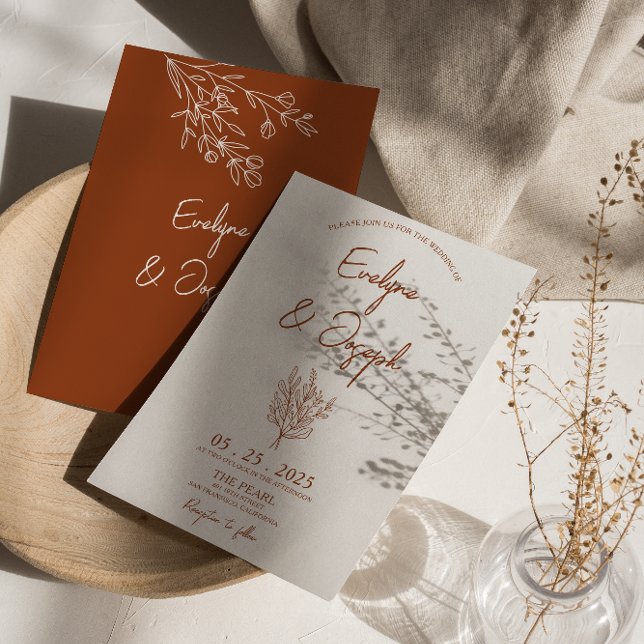 Botanical Terracotta Floral Boho Trendy Wedding  Invitation (Creator Uploaded)