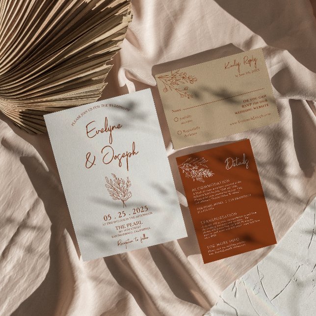 Botanical Terracotta Floral Boho Unique Wedding  Invitation (Creator Uploaded)