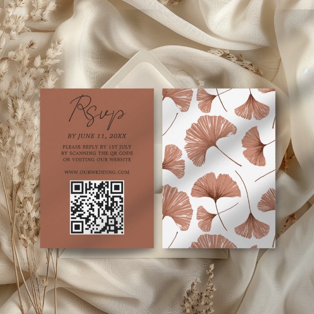 Botanical Terracotta Ginkgo Leaf Wedding RSVP Card (Creator Uploaded)