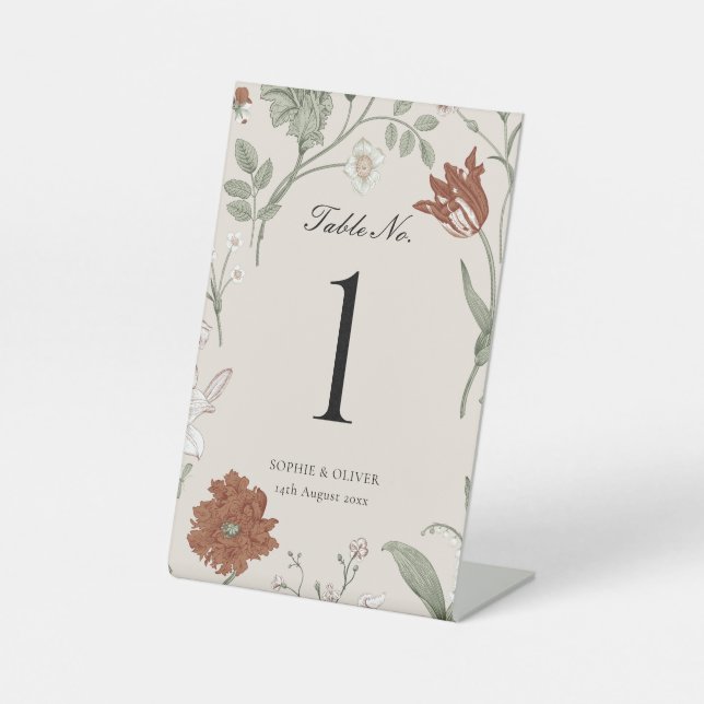 Botanical Terracotta Table Numbers Pedestal Sign (Front)