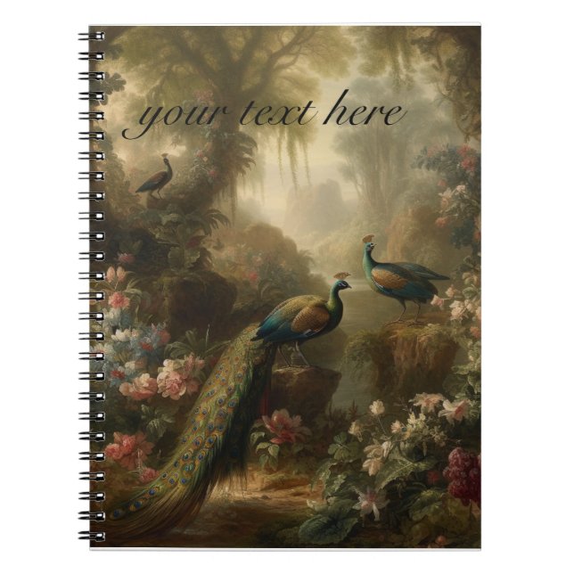 Botanical: three peacocks garden customisable  notebook (Front)