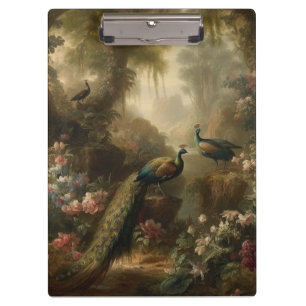 Botanical: three peacocks in English garden Clipboard