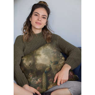 Botanical: three peacocks in English garden  Cushion