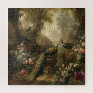 Botanical: three peacocks in English garden Jigsaw Puzzle