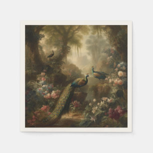 Botanical: three peacocks in English garden  Napkin