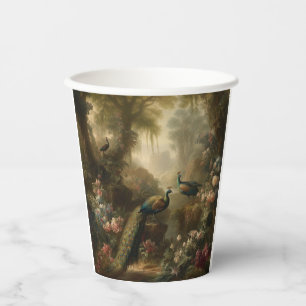Botanical: three peacocks in English garden  Paper Cups