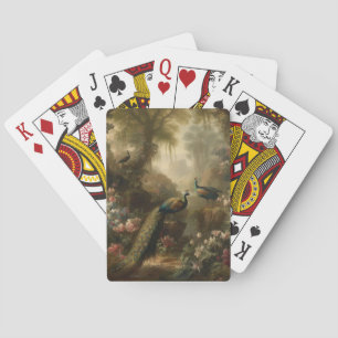 Botanical: three peacocks in English garden Playing Cards
