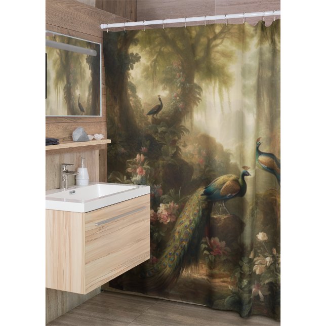 Botanical: three peacocks in English garden  Shower Curtain (Creator Uploaded)