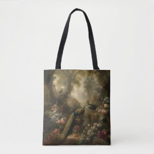 Botanical: three peacocks in English garden  Tote Bag