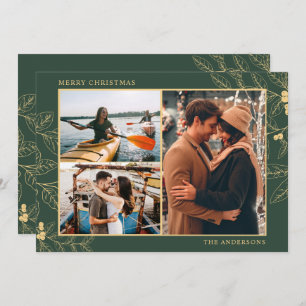 Botanical Three Photo Merry Christmas Couple