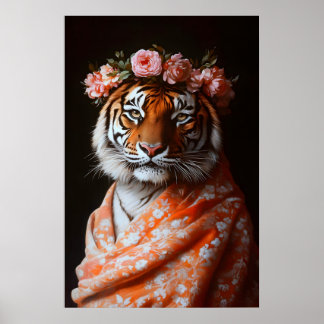 Botanical Tiger Art Print, Altered Animal Poster