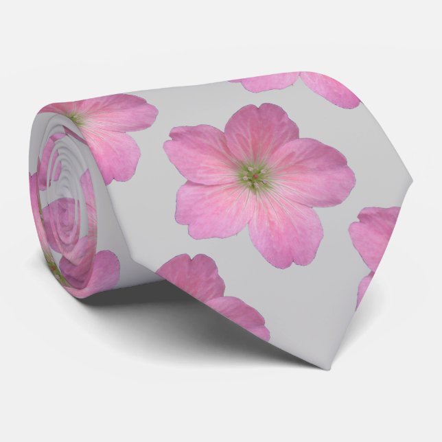 Botanical Tiled Pink Geranium Flower Photo Tie (Rolled)
