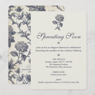 Botanical Toile Hydrangea Sea Holly Baby Shower Invitation