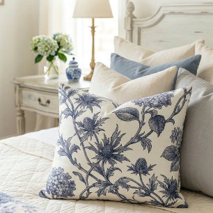 Botanical Toile   Hydrangea & Sea Holly Decorative Cushion