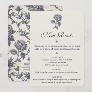 Botanical Toile Hydrangea Sea Holly Housewarming Invitation