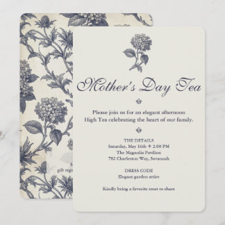 Botanical Toile Hydrangea Sea Holly Mother's Day Invitation