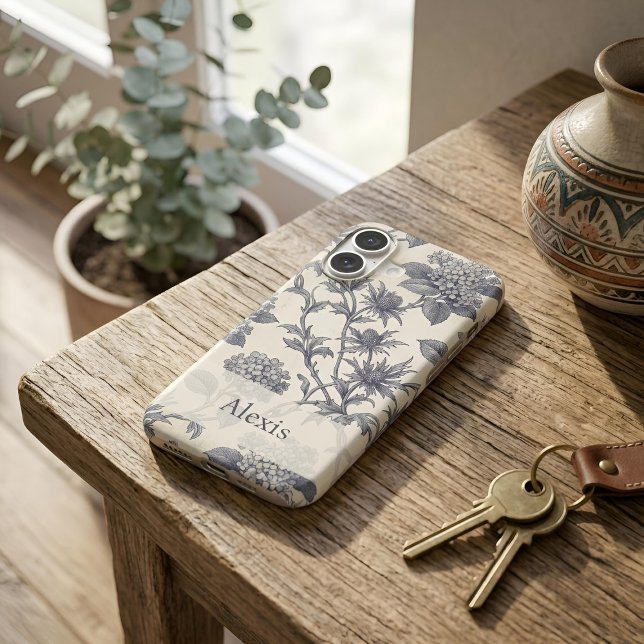 Botanical Toile | Hydrangea & Sea Holly Phone Case (Lifestyle Shot (Personalised))