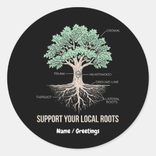 Botanical Tree Anatomy Support Your Local Roots Classic Round Sticker