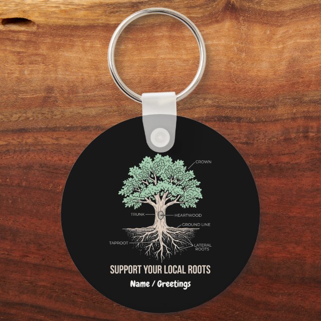 Botanical Tree Anatomy Support Your Local Roots Key Ring (Front)