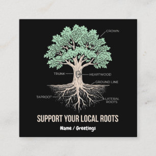 Botanical Tree Anatomy Support Your Local Roots Square Business Card