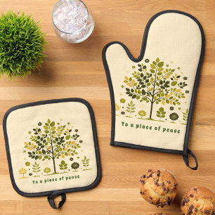 Botanical Tree Watercolor Green Foliage Oven Mitt & Pot Holder Set