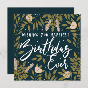 Botanical Trendy Floral Typography Happy Birthday Card