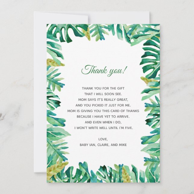 Botanical Tropical Baby Shower Thank You Card (Front)