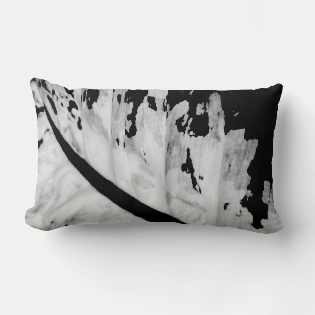 Botanical Tropical Black White Abstract Lumbar Cushion (Front)