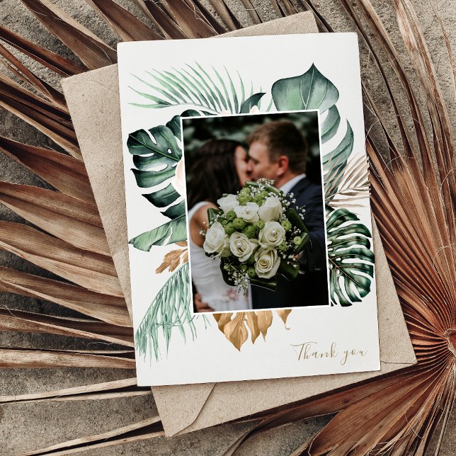 Botanical Tropical Floral Gold Mauve Wedding Thank You Card (Creator Uploaded)