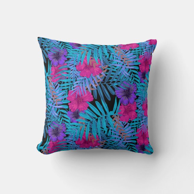 Botanical Tropical Flowers Cushion (Front)