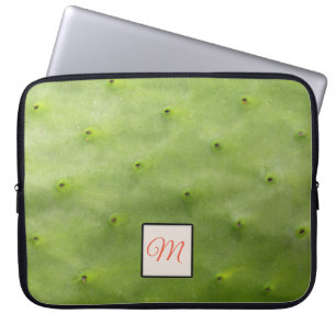 Botanical Tropical Green Cactus Photo Monogram Laptop Sleeve