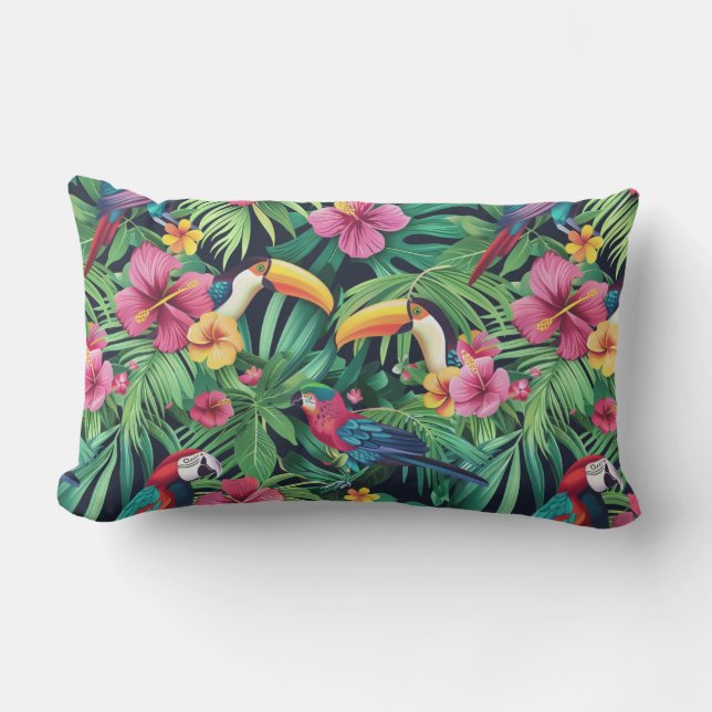 Botanical Tropical Greenery Pattern Lumbar Cushion (Front)