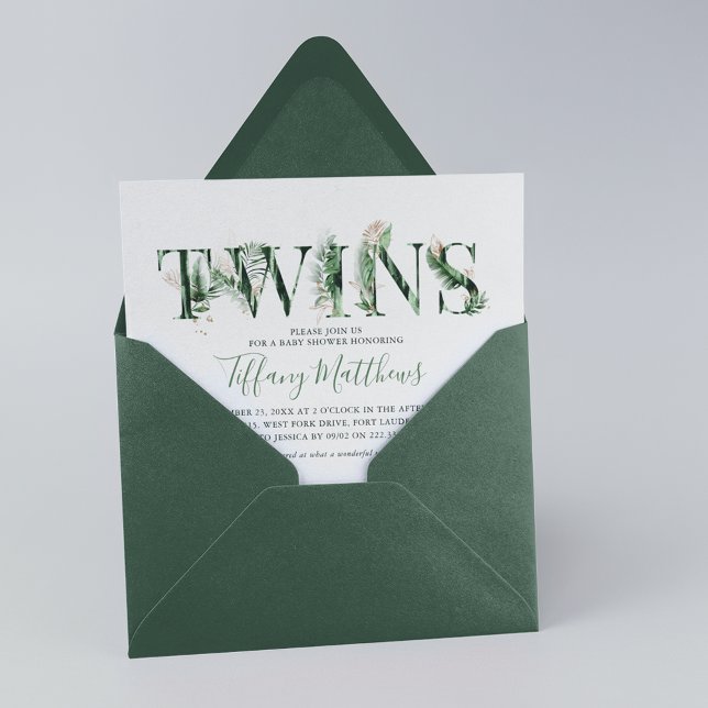 Botanical Tropical Greenery Twins Baby Shower  Invitation (Creator Uploaded)